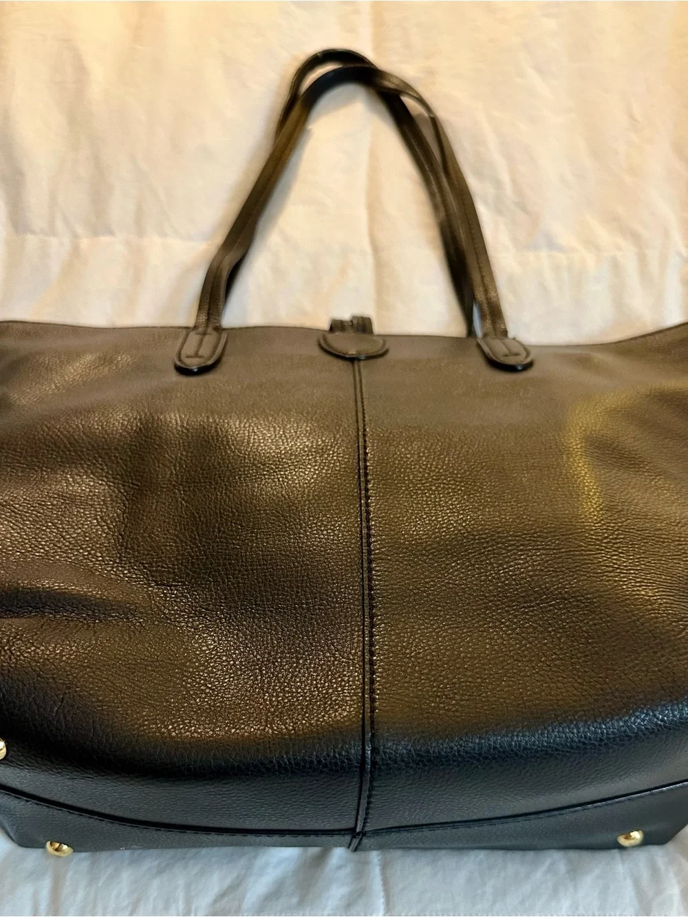 Lauren Ralph Lauren Black Leather Tote with Drawstring Detail